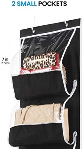 ZOBER Premium Handbag Storage Organiser - 6 Easy Access Deep Pockets - Over The Door Hanging Wardrobe Storage with Durable Metal Hooks - Purse & Handbag Organiser Ideal for Umbrella/Accessories Etc