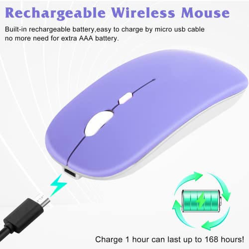 Image of UrbanX 2.4GHz & Bluetooth Mouse, Rechargeable Wireless Mouse Compatible with Smart TV Bluetooth Wireless Mouse for Laptop /PC /Mac /pro /Computer /Tablet /Android Violet Purple