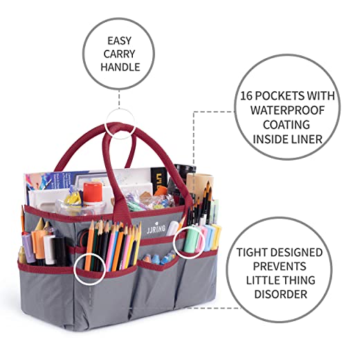 Image of JJRING Craft and Art Tote - 600D Grey Nylon Fabric Art Sewing Organizer Bag with Pockets - for Craft, Scrapbooking, Medical, and Office Supplies Storage