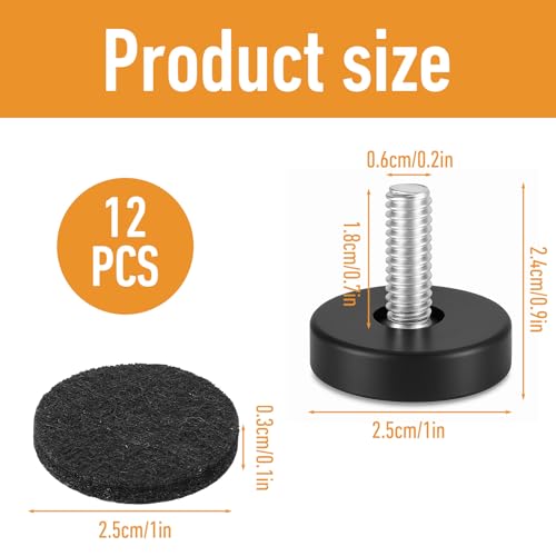 TIESOME 12 Stück Möbelfüße Mit Gewinde, M6 Stellfüße Verstellbare Möbelfüße Zum Einschrauben Mit Gewinde Und 12 Filzgleitern Zum Anschrauben Möbelgleiter Für Tisch Stuhl Und Hockerbeine (M6x24mm)