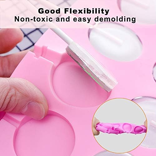 SelfTek 2 Pack Silicone Lollipop Moulds Round and Sakura Styles DIY Chocolate Hard Candy Mould with 100 Pcs Paper Sticks, 100 Pcs Candy Wrap Bags, and 100 Pcs Twist Ties