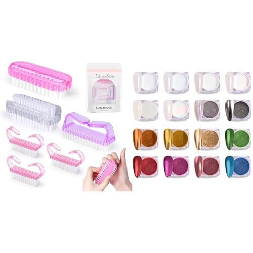 MelodySusie All in One Nail Brush Set & 16Pcs Chrome Nail Powder