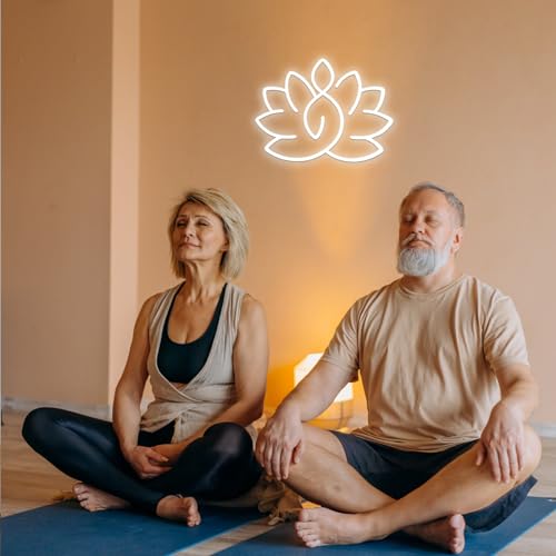 Image of Lotus Meditation Neon Sign - 12 * 15.3 inch Warm Glow Yoga Room Decor | Zen Wall Art for Home & Spiritual Space，Light Up Wall Art for Home or Yoga Studio