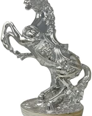 Crystal Crown® Italian Horse Ornament Romany Porcelain 44cm Shelf Sitter Animal Statue Figurine Home Decoration (White+Silver)