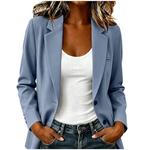 FOCLMP Blazers for Women Business Casual Lightweight Open Front Long Sleeve Blazer 2026 Work Office Suit Jacket with Pockets Dress Jacket Light Blue XL
