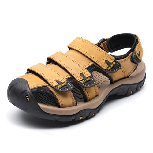 Leather Sports Sandals For Men Closed Toe Hiking Outdoor Athletic Casual Walking Sandals Water Shoes Summer Fisherman Sandal Handmade