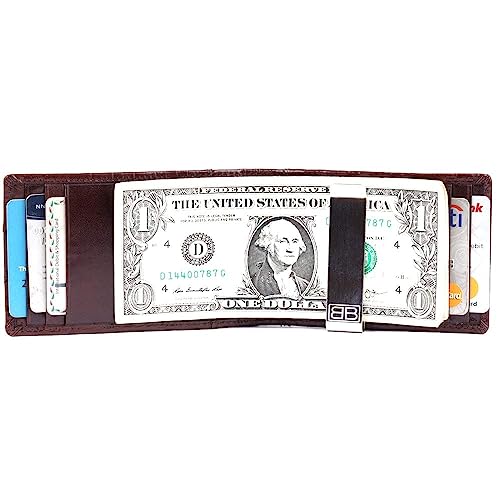 Image of Brooklyn Bridge Genuine Leather Money Clip Wallet for Men Diamond VT Brown - Premium Slim RFID Protected Wallet with Cash Clip & Multiple Card Slots, Stylish Front Pocket Design, Gift for Men