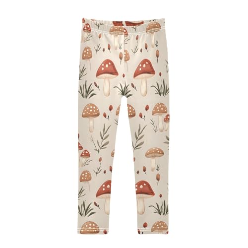 ALAZA Girls' Leggings Children's Yoga Pants Skinny Printed Dance Mushroom Oatmeal Color Comfortable 4T