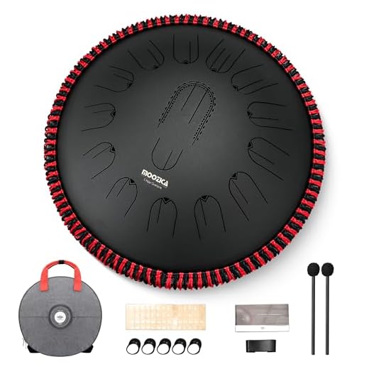 MOOZICA Tambor de lengüetas de acero de 15 pulgadas – 15 notas en Do mayor 432 Hz con armónicos de octava – Instrumento de percusión profesional con funda de transporte (D-Kurd, negro)