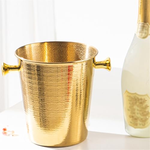 Cubo de hielo pequeño con asa y patrón martillado contenedor dorado para fiestas en casa 7