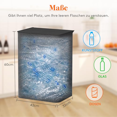 Lifewit 80L Pfandflaschen Sammelbehälter mit Deckel, faltbar und wasserdicht mit Griffen, Groß Flaschensammler mit 2 Flaschentasche, Flaschensammler mit Loch Küche Abstellraum Flaschentasche, Schwarz