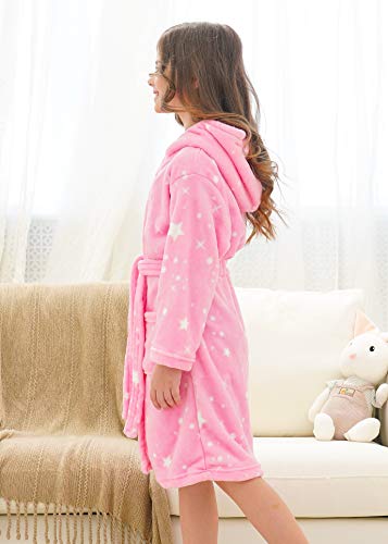 Doctor Unicorn Soft Hooded Rainbow Bathrobe Sleepwear For Girls (Pink White Star Dots, 6-7 Years) #TOP2