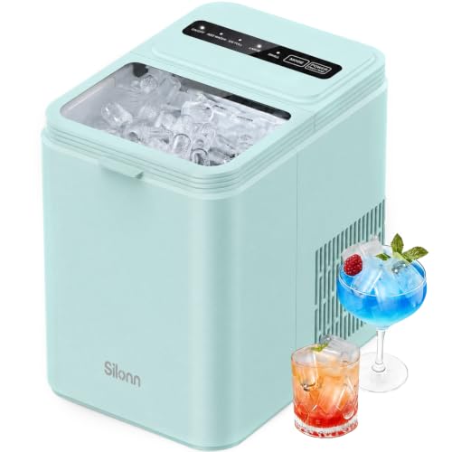 Image of Silonn Ice Maker Countertop, 8 Ice Cubes in 6 Mins, 26.5 lbs /24H, 2 Bullet Ice Sizes, Self-Cleaning Bullet Ice Maker, Portable Ice Machine for Kitchen, Party, Office, and RV Camping