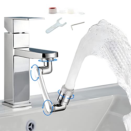 1440°Schwenkbarer Wasserhahn Aufsatz, GUDTEKE Wasserhahn Verlängerung mit Wassersparer Multifunktionaler Verlängerungshahn Küchenarmatur Spültischarmatur Küche Silber Cover