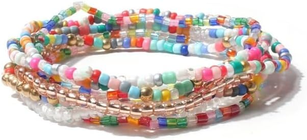 Handmade Bohemian Stacked Bead Elastic Bracelet Set Crystal Pearl Bead Multi-Layer Ccolor Mix Boho Bracelet Jewelry for Women