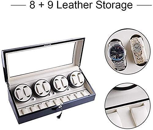 Watch Shaker 8 + 9 Automatic Rotating Black Wooden Leather Watch Winder Storage Display Box.