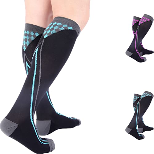 Doc Miller Compression Socks for Running - 20-30mmHg - Medical Graduated Compression Socks for Women Men - Nurses, Travel, Pregnancy and Recovery - 1 Pair Large Size - Black and Blue