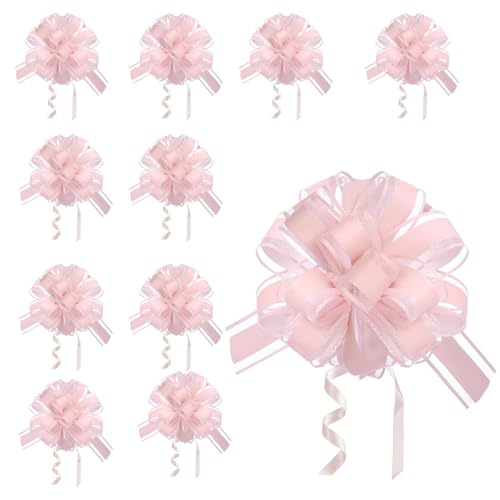 RJFUJP 10 Pcs Pink Bows for Gift Wrapping, 4inch Bows for Gift Wrapping, Pull Bows for Presents and Hampers, Pink Bows Use for Wedding/Valentine's Day Gift, Birthdays Gift Decoration, Cars, Baskets 
