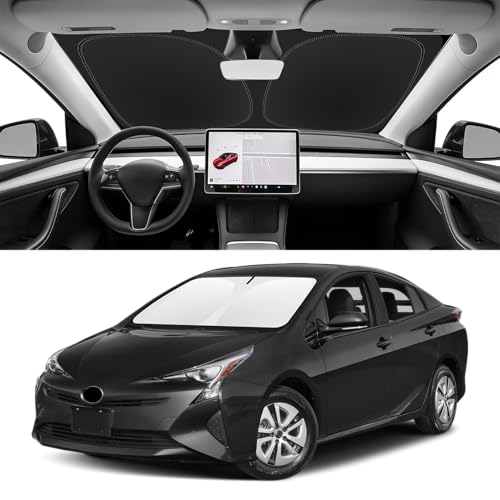 Image of Custom Fit Windshield Sun Shade for Toyota Prius 2010-2022 | Blocks UV Rays and Sun Heat, Helps Reduce Interior Temperature, Protects Dashboard from Fading, Folds Easily for Storage