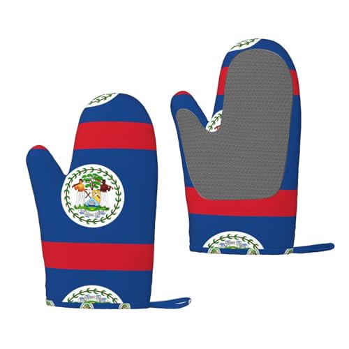 Gants résistants à la chaleur Drapeau du Belize, adaptés au four et au micro-ondes