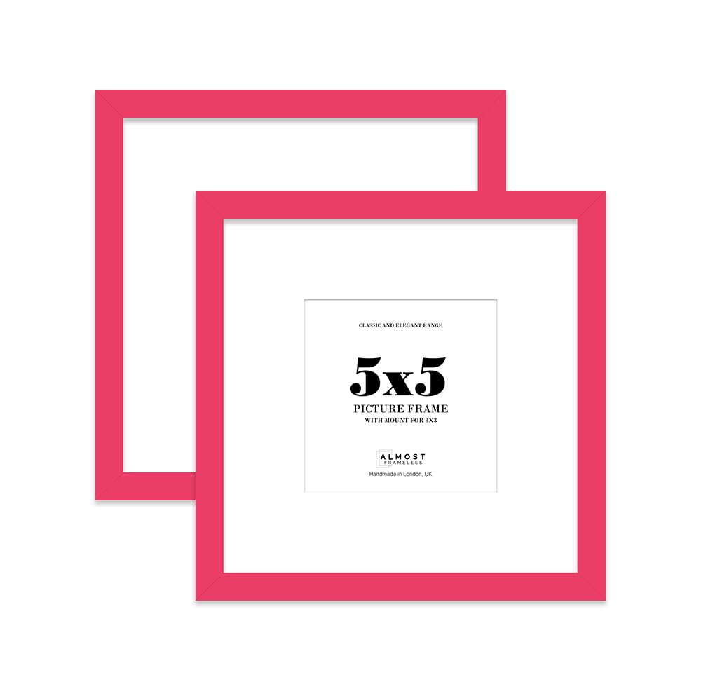 5x5 Bright Pink Picture Frame with Mount for 3x3 Photos, Prints - Modern Square Wall Frame, Set of 2