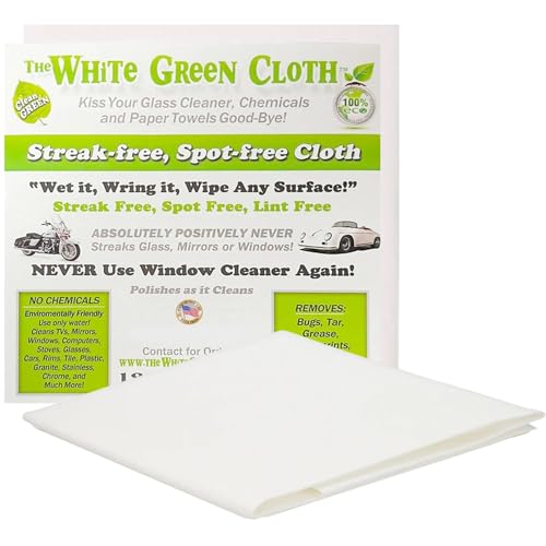 The White Green Cloth 1-Pack Reusable Cleaning Cloth for Streak-Free Windows, Mirrors & All-Purpose Cleaning – Chemical-Free, Absorbent, Non-Abrasive, 16