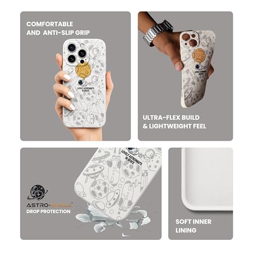 Image of Cosmic Silicone Astronaut Case for iPhone 13 Pro, Cute Soft Touch Designer Protective Cover, AstroShield Shockproof Defense with Matte Anti-Slip Grip | Lunar Pearl
