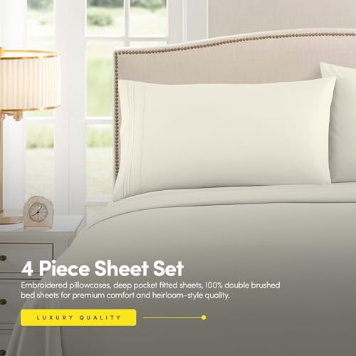 Image of 1500 Supreme Collection Extra Soft Split King Sheets Set, Ivory - Luxury Bed Sheets Set with Deep Pocket Wrinkle Free Bedding, Over 40 Colors, Split King Size, Ivory