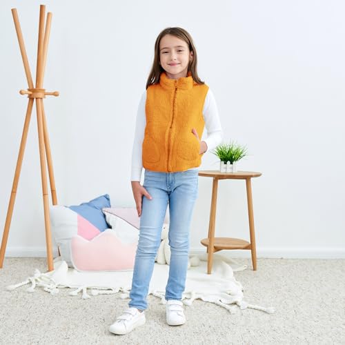 Image of JESKIDS Girls' Boys Sherpa Fleece Vest Outwear Lightweight Solid Color Cute Jacket with Pockets 2-11 Years