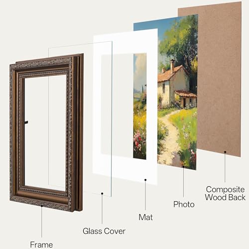 Image of eletecpro 5x7 Vintage Picture Frame, Glass Cover, Bronze, 2-Pack | Display Photo 4x6 with Mat or 5x7 without, Horizontal or Vertical, Tabletop or Wall Decor