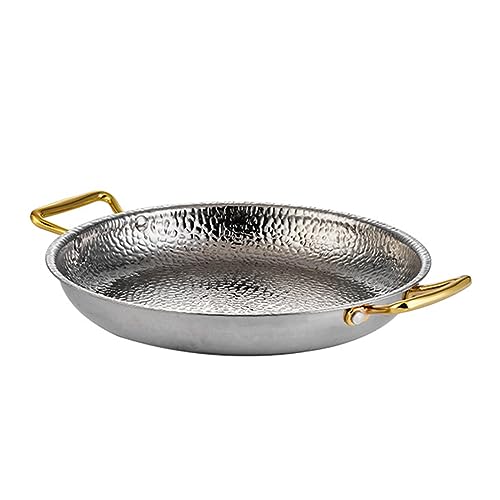 SVRITE Sartenes de cocina hechas a mano, paellera española de acero inoxidable con doble asa, sartén antiadherente sin recubrimiento, para uso doméstico y comercial, 10 tamaños (36 cm, plata)