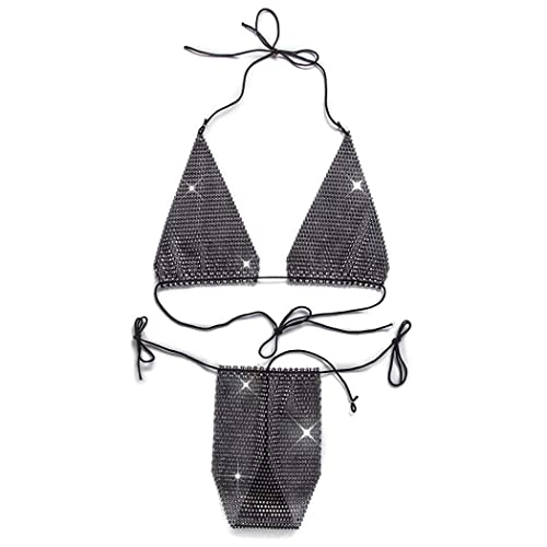 Bodiy Boho Rhinestones Body Chain Mesh Crop Top Beach Bkini Set Chain Crystal Body Jewelry Accessoires For Women And Girls (Black) #TOP3