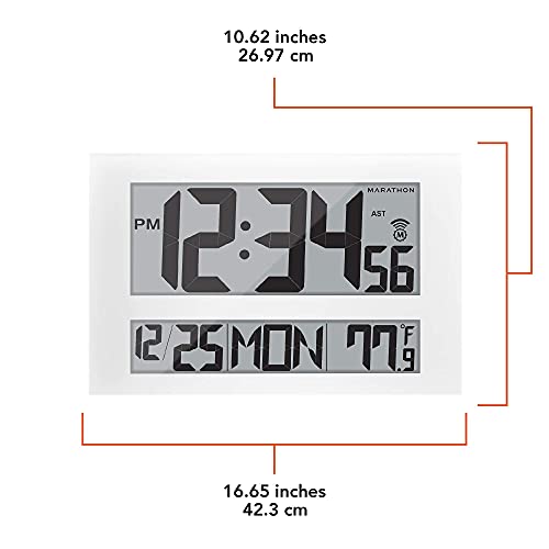 Marathon Cl030025Wh Commercial Grade Jumbo Atomic Wall Clock With 6 Time Zones, Indoor Temperature & Date-Batteries Included-Cl030025Wh (White), 16 X 11 X 1 #TOP2