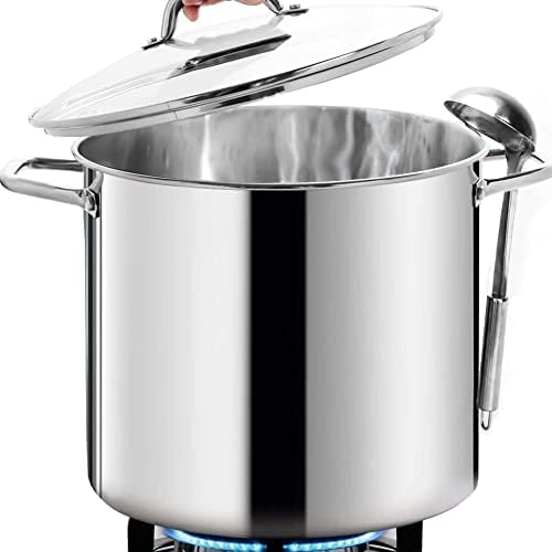 HOMICHEF Large Nickel Free Stainless Steel Stock Pot with Lid (28 cm, 15 Litre) - Mirror Polished Stock Pot 15L with Lid - Heavy Soup Pot Large Cooking Pot with Lid - Healthy Cookware Induction Pot
