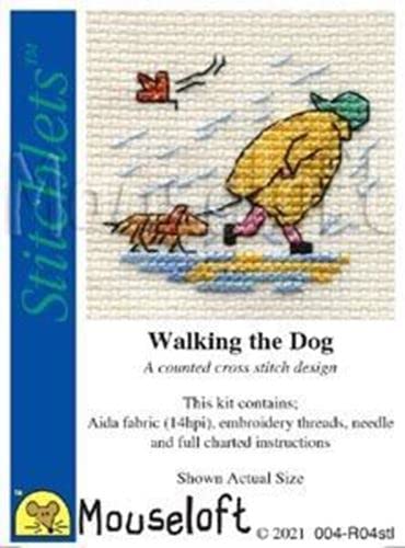 Mouseloft Walking the Dog - mini counted cross stitch kit