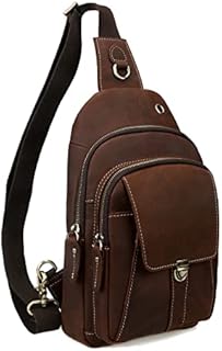 LANNSYNE Vintage Men's Full Grain Leather Chest Bag Shoulder Crossbody Sling Backpack fits 10.5" iPad