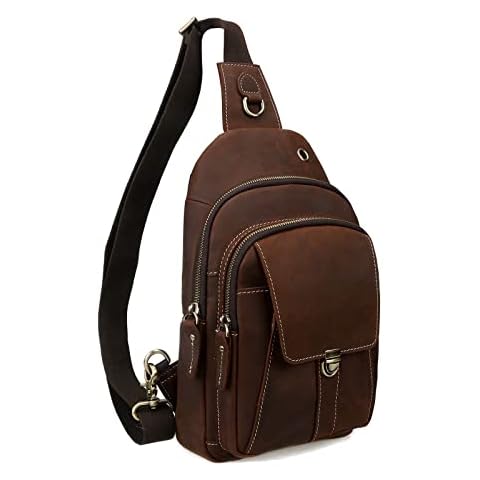 LANNSYNE Vintage Men's Full Grain Leather Chest Bag Shoulder Crossbody Sling Backpack fits 10.5" iPad Cover