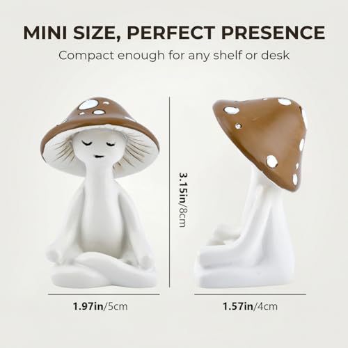 Estatua de hongo meditación de resina pequeña blanca miniatura 4