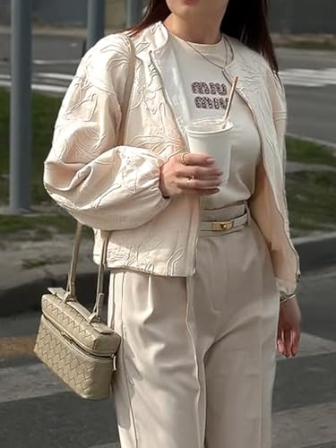 KEOMUD Women's Fall Casual Cropped Bomber Jacket,Fashion Lightweight Embroidered Jacket with Pockets4