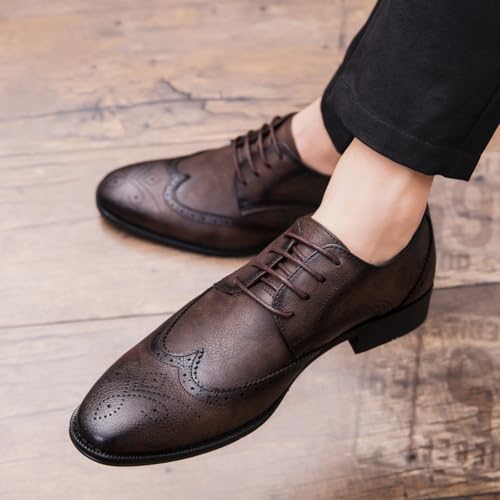 Men’s Classic-Modern Oxfords - Full Grain Leather, Two-Tone Design, 1/inch Perforated Brogues, Welted - Wingtip Lace-Ups for Formal/Uniform/Casual4