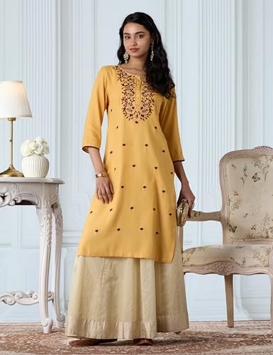 Image of Amazon Brand - Myx Women Embroidered Straight Fit Kurta (Available in Plus Sizes)