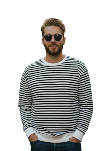 Image of Mack Jonney Men's Black Cotton Full Sleeve T-Shirt | Soft Breathable Casual Wear | Stylish Striped Round Neck Tshirt-JMAK-107