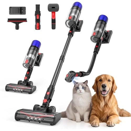 Teendow Cordless Vacuum Cleaner, 500W 50 Minutes Runtime Stick Vacuum for Pet Hair, Powerful Suction, Rechargeable, Lightweight, Handheld Vacuum Versatile for Carpet, Hard Floor (Gray)