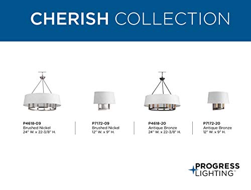 Cherish Collection 6-Light White Linen Shade Coastal Chandelier Light Brushed Nickel - Image 14