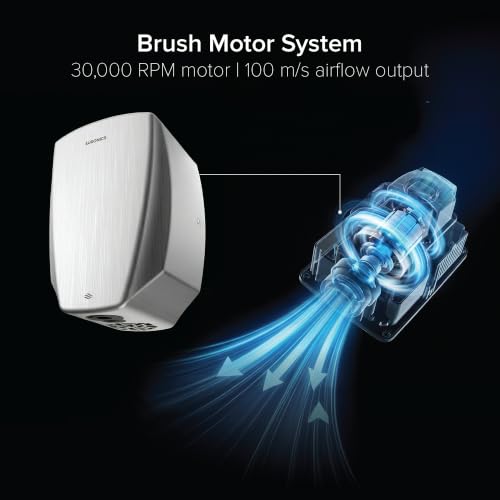 Image of Euronics Automatic Hand Dryer for Commercial Use | 304 Stainless Steel | Fast & Efficient Hand Drying | 100 m /s | 1200W | Touch-Free Sensor | IPX1 Rated | BIS & ISI Certified | Velora