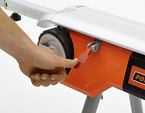 Folding Miter Saw Stand with Wheels Portamate PM-7500. Portable Power Tool Stand with Wheels, LED Light, Quick Tool Mounts and 4 Outlet 110V Power Strip.