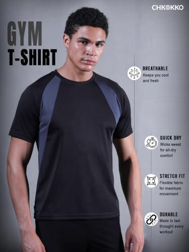 Image of CHKOKKO Gym Tshirt for Men Workout Regular Fit Sports Activewear Man Tshirts with Round Crew Neck and Half Sleeves for Yoga Running&Outdoor Activities