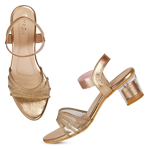 Image of Smart & Sleek Women's Crystal & Glittery Block Heels Fashion Sandals for Women & Girls latest Collection & stylish Comfortable-AB32