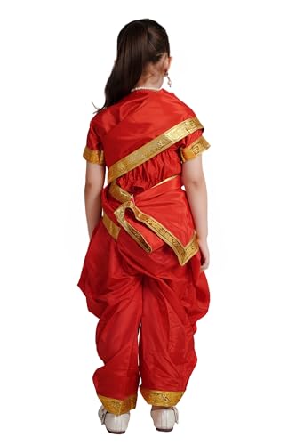 Image of Kaku Fancy Dresses Marathi Girl Lavni Folk Dance Costume with Jewellery for Kids - Red, 10-12 Years