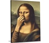 Funny Mona Lisa Bathroom Canvas Wall Art Pinching Nose Wall Decor Mona Lisa Classical Painting Picture Humor Amusing Toilet Art Vintage Whimsical Poster Print for Bathroom Home Decoration 12x16in